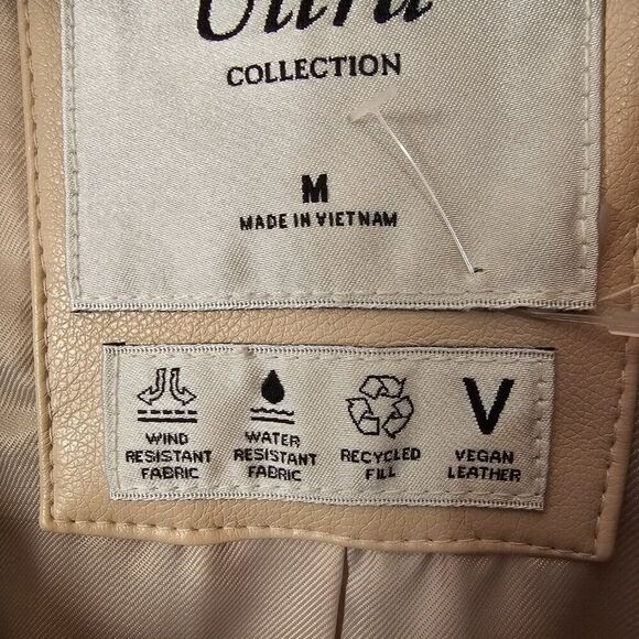 NWT ABERCROMBIE & FITCH BONE / CREAM PUFFER JACKET VEGAN LEATHER SIZE MED WMNS - Picture 11 of 16